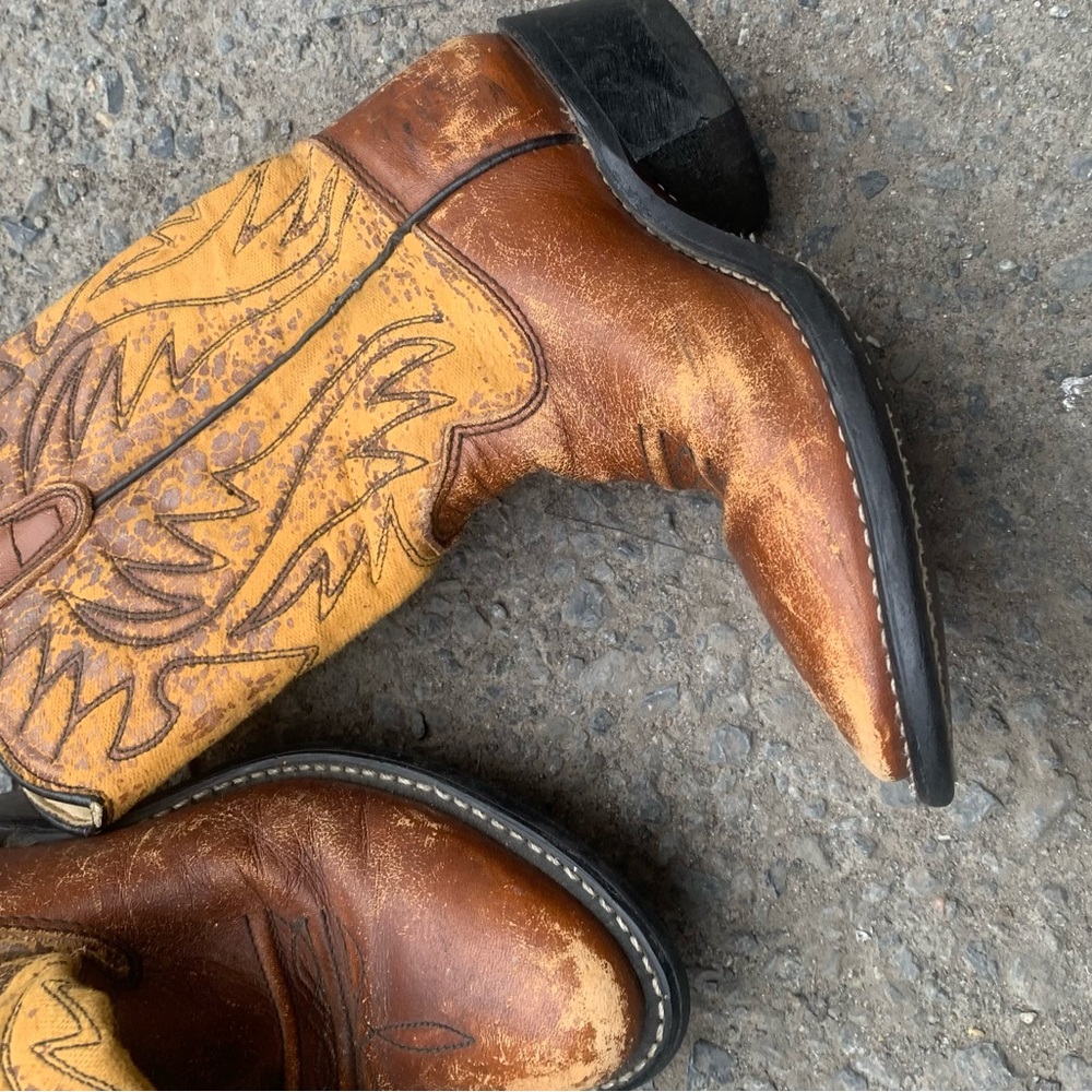 Vintage Western Brown and Tan Leather Boots